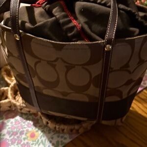 Coach Tan and Black Signature Tote